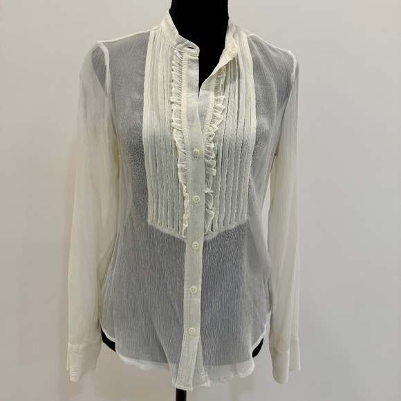 The Limited Silk Tuxedo Front Blouse, Ivory, Size M, Tailored Fit, Long Sleeves - Picture 2 of 9